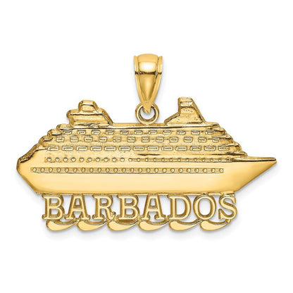 14k Yellow Gold Polished BARBADOS Cruise Ship Charm Pendant for Women