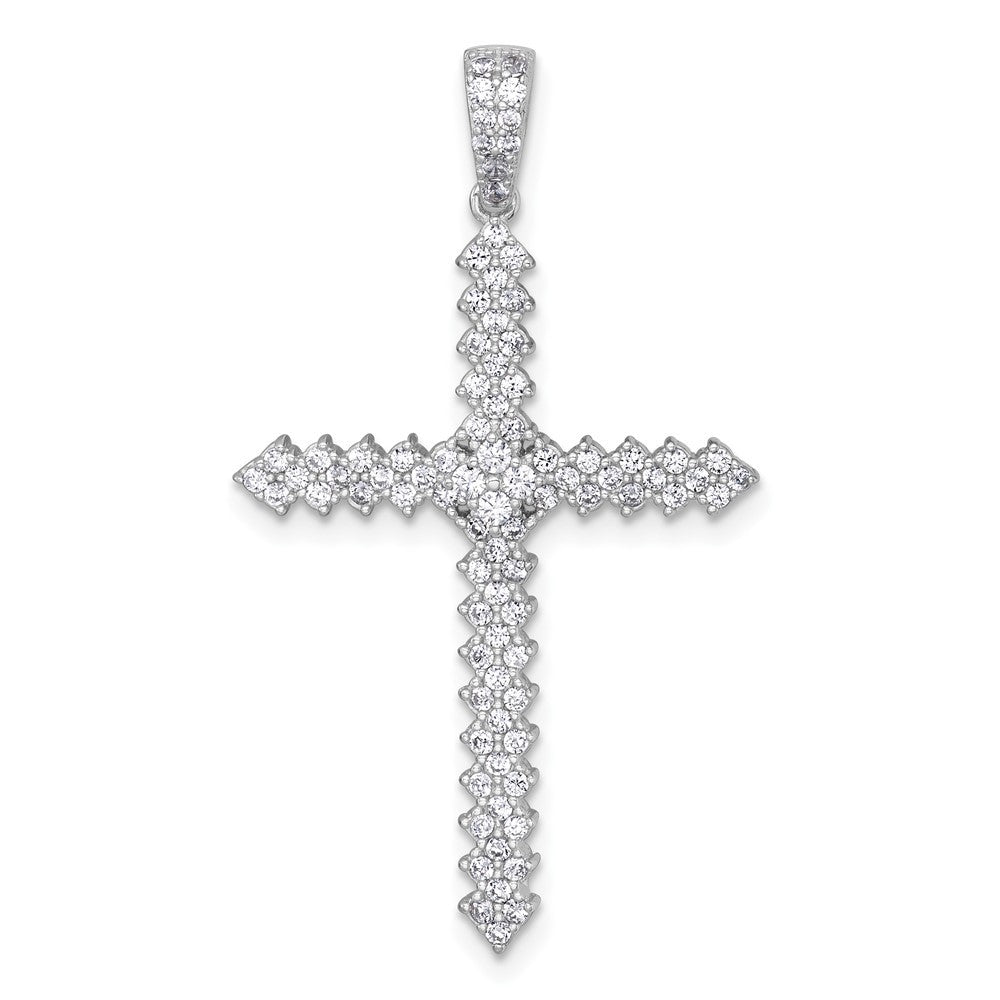 Sterling Silver Rhodium-plated Polished Pave Cubic Zirconia Latin Cross Pendant