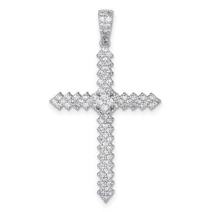Sterling Silver Rhodium-plated Polished Pave Cubic Zirconia Latin Cross Pendant