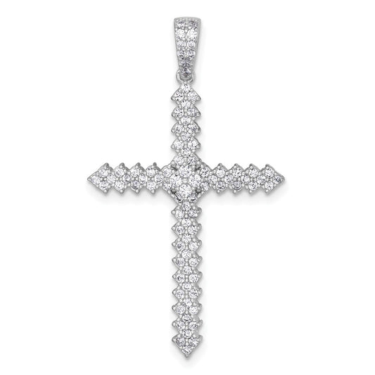 Sterling Silver Rhodium-plated Polished Pave Cubic Zirconia Latin Cross Pendant