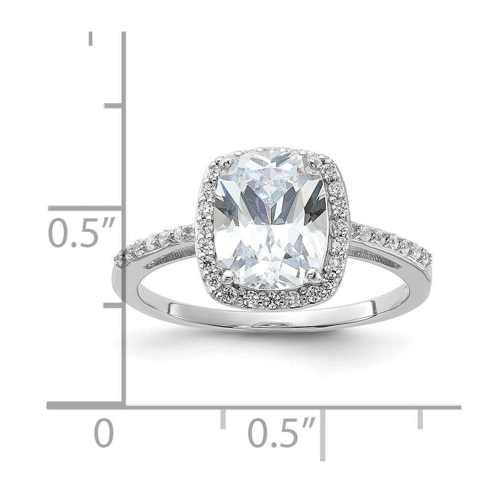 Sterling Silver Rhodium-plated 9x7 Cushion Cubic Zirconia Ring Size 7