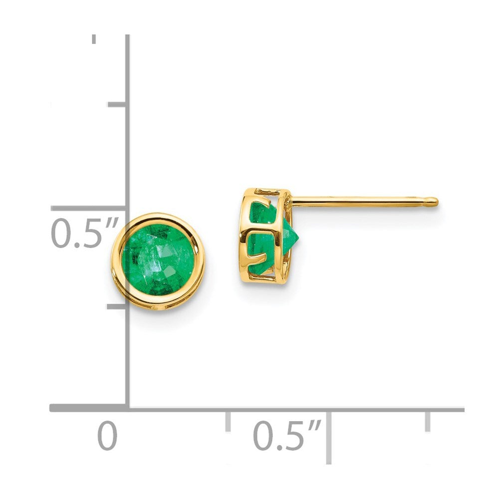 14k Yellow Gold 5mm Bezel Emerald Stud Earrings Gift for Women
