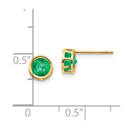 14k Yellow Gold 5mm Bezel Emerald Stud Earrings Gift for Women