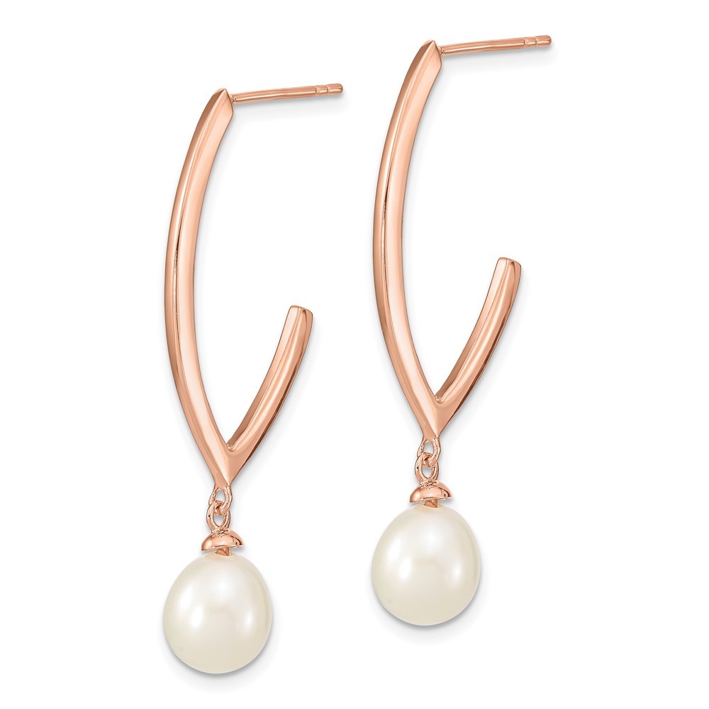 Sterling Silver Rose-tone 8-9mm Rice Freshwater Cultured Pearl Dangle Earrings