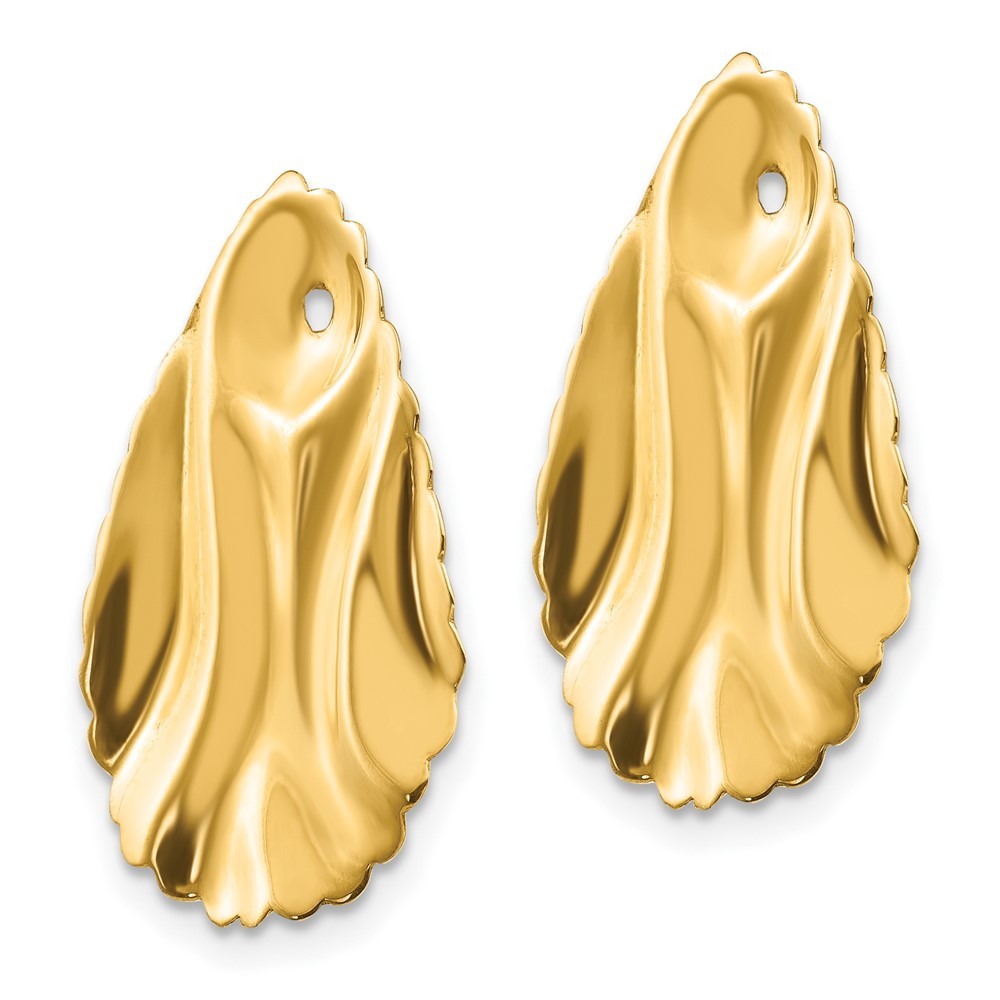 14k Yellow Gold Polished Hammered Oval Earring Jackets