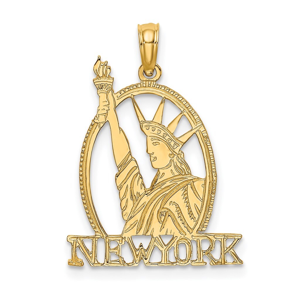 14k Yellow Gold Cut-out NEW YORK Statue of Liberty Charm Pendant for Women