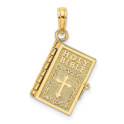 14k Yellow Gold 3-D Moveable Pages Holy Bible  Lords Prayer Charm Pendant