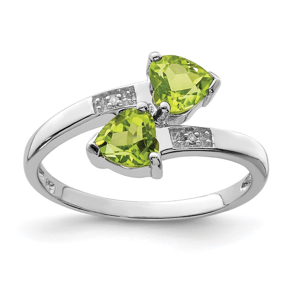 Sterling Silver Rhodium Peridot & Diamond Heart Ring Size 7