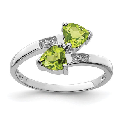 Sterling Silver Rhodium Peridot & Diamond Heart Ring Size 7