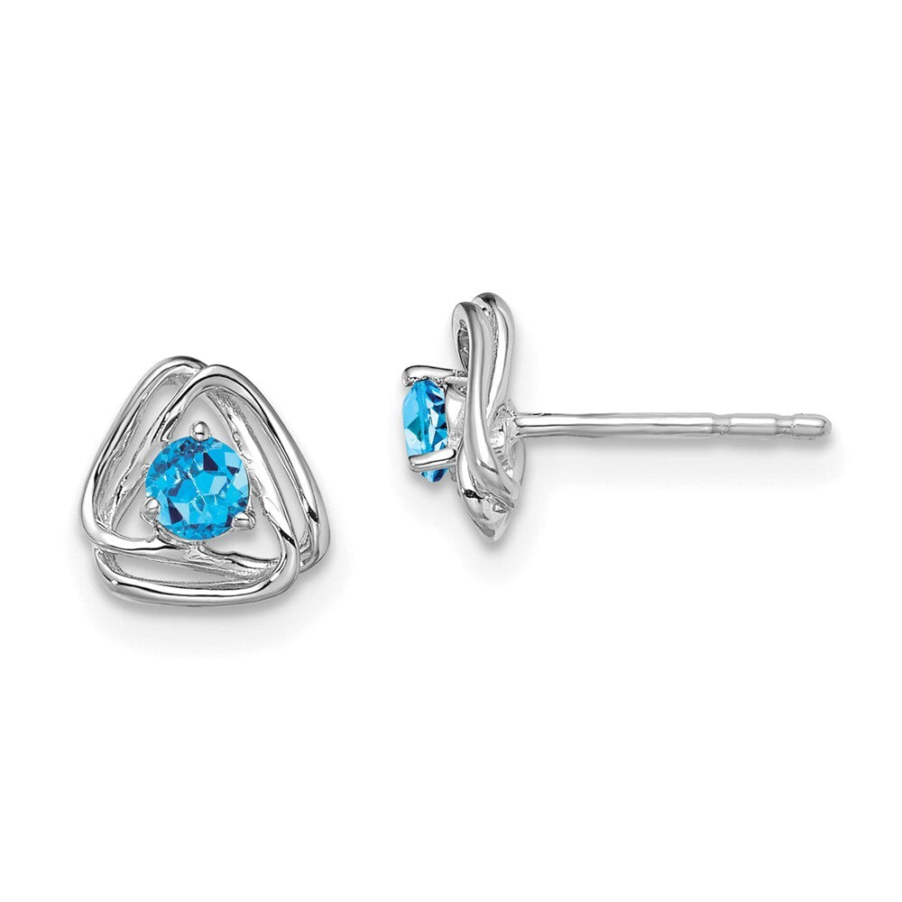 14k White Gold Blue Topaz Stud Earrings Gift for Women
