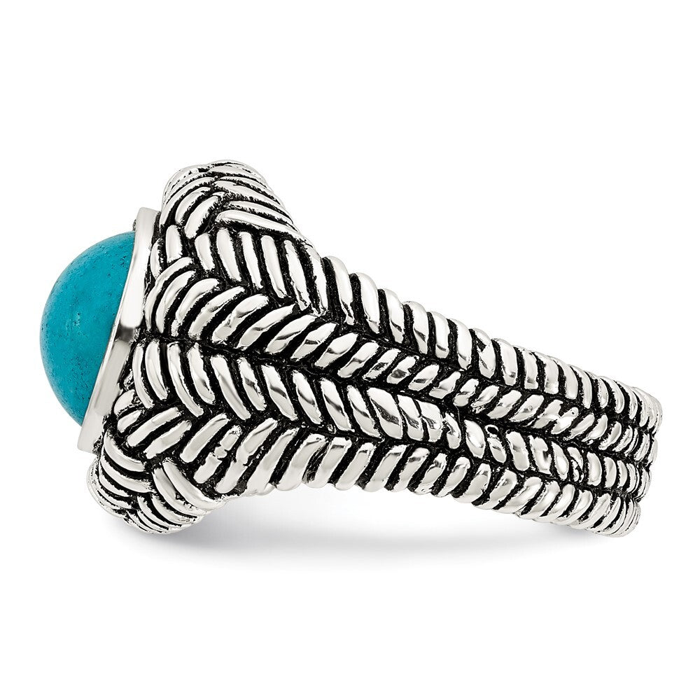 Sterling Silver Oxidized Imitation Turquoise Ring Size 6