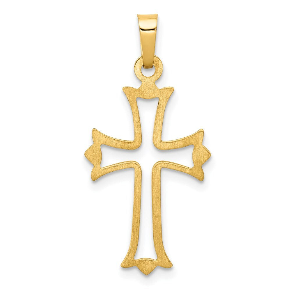 14k Yellow Gold Polished Cut-out Fleur de Lis Cross Pendant