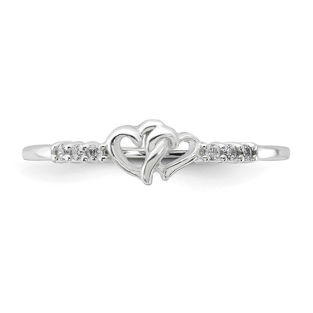 Sterling Silver E-coated CZ Heart Ring Size 8