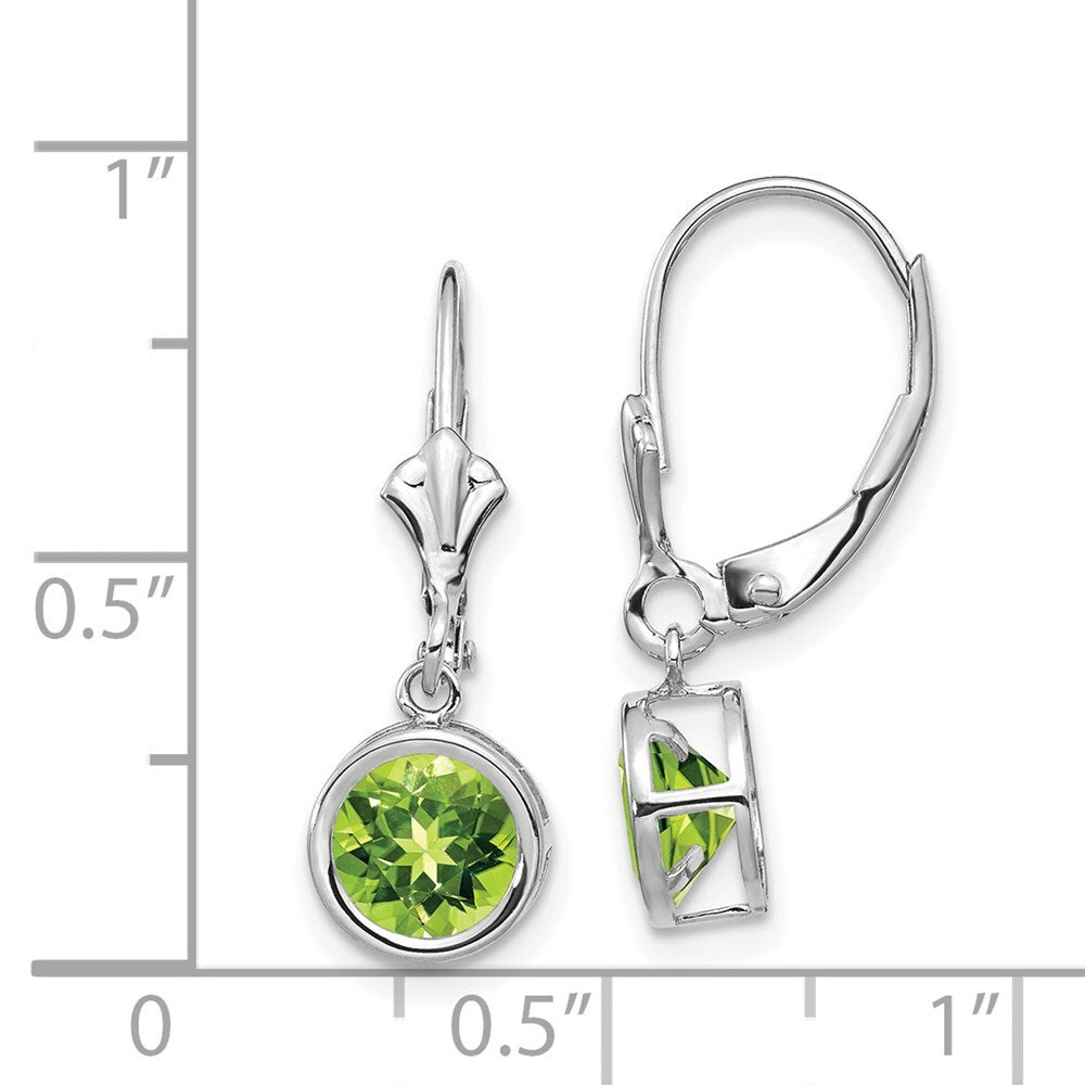 14k White Gold 6mm Peridot Leverback Earrings Gift for Women
