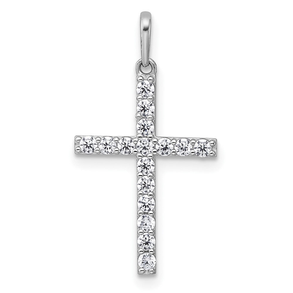 14k White Gold Polished Cubic Zirconia Latin Cross Pendant