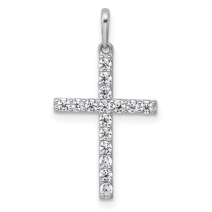 14k White Gold Polished Cubic Zirconia Latin Cross Pendant