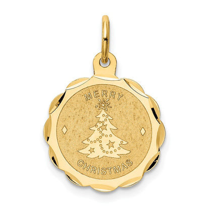 14k Yellow Gold Merry Christmas Disc Charm Pendant for Women