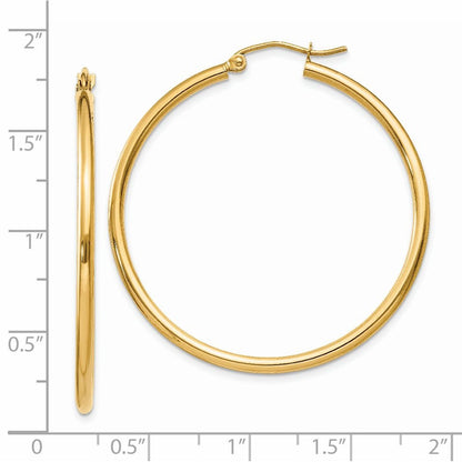 14k Yellow Gold Polished 2x40mm Lightweight Tube Hoop Earrings