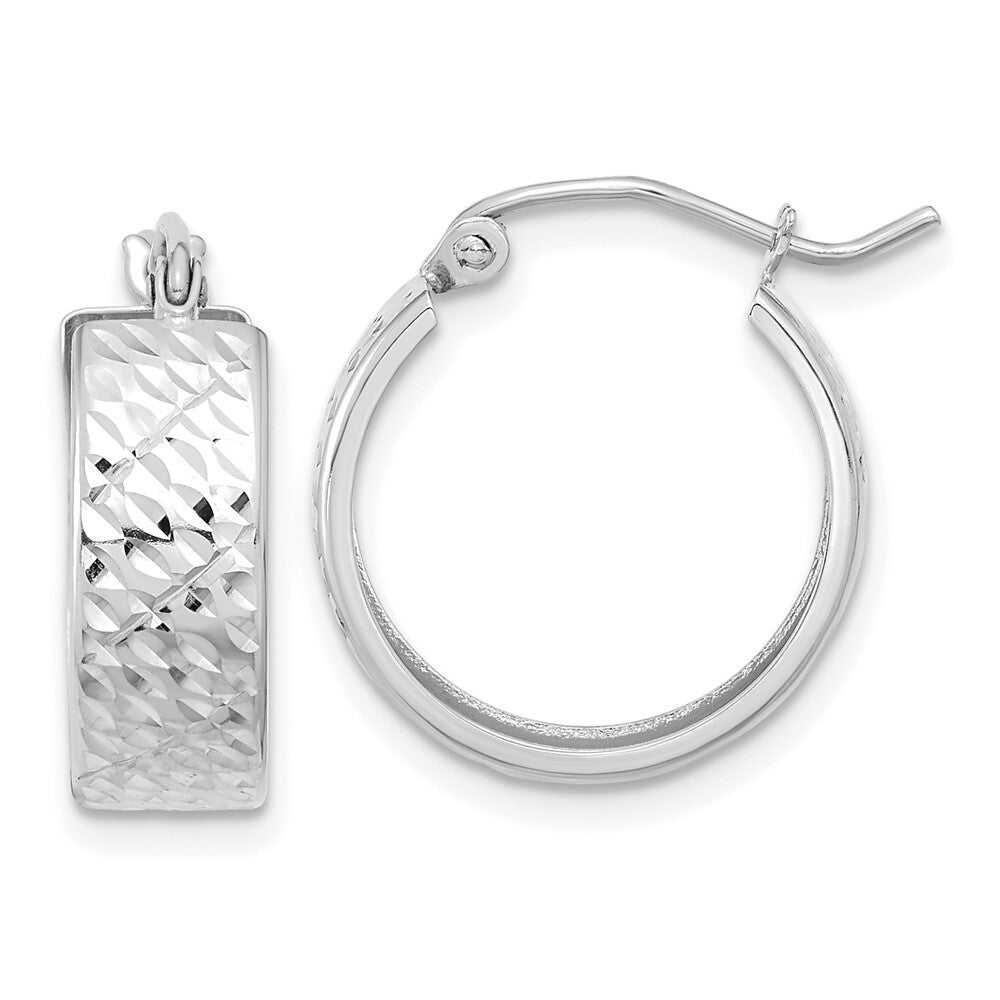 14k White Gold Diamond-cut Hoop Earrings Gift for Women