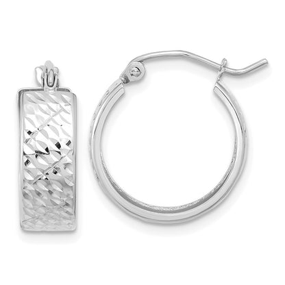 14k White Gold Diamond-cut Hoop Earrings Gift for Women