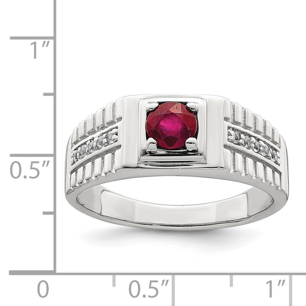 Sterling Silver Rhod-plated Men's African Ruby and White Topaz Ring Size 10