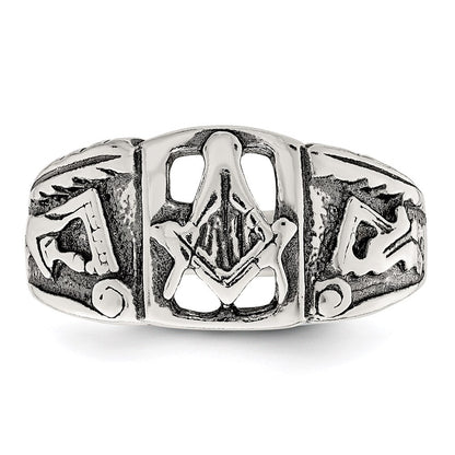 Sterling Silver Antiqued Masonic Ring Size 11