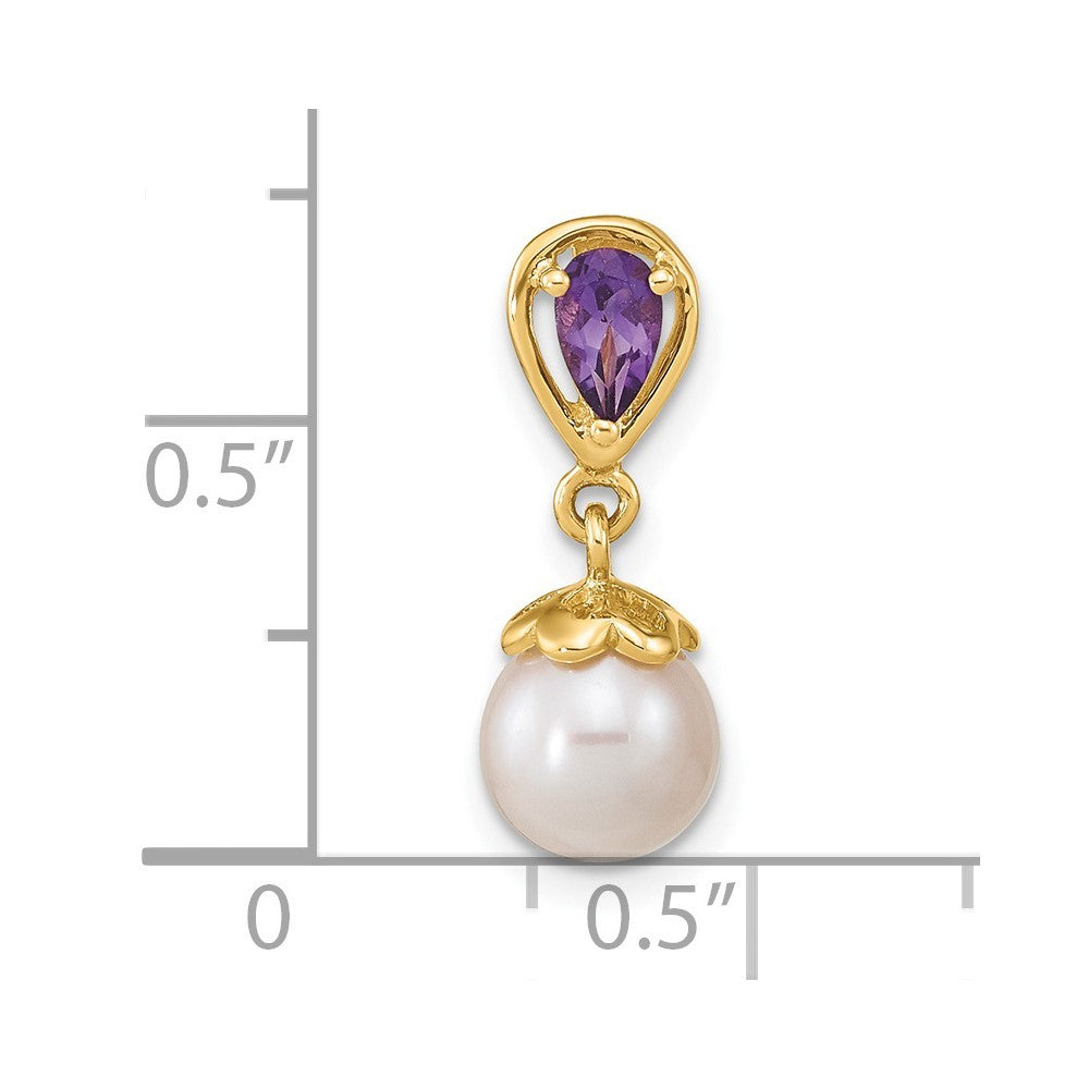 14k Yellow Gold 7-8mm Freshwater Cultured Pearl and Pear Amethyst Chain Slide