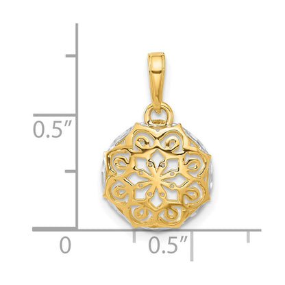 14k Yellow Gold and White Rhodium Floral Design Circle Pendant for Women