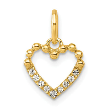 14k Yellow Gold Polished Diamond Beaded Heart Pendant