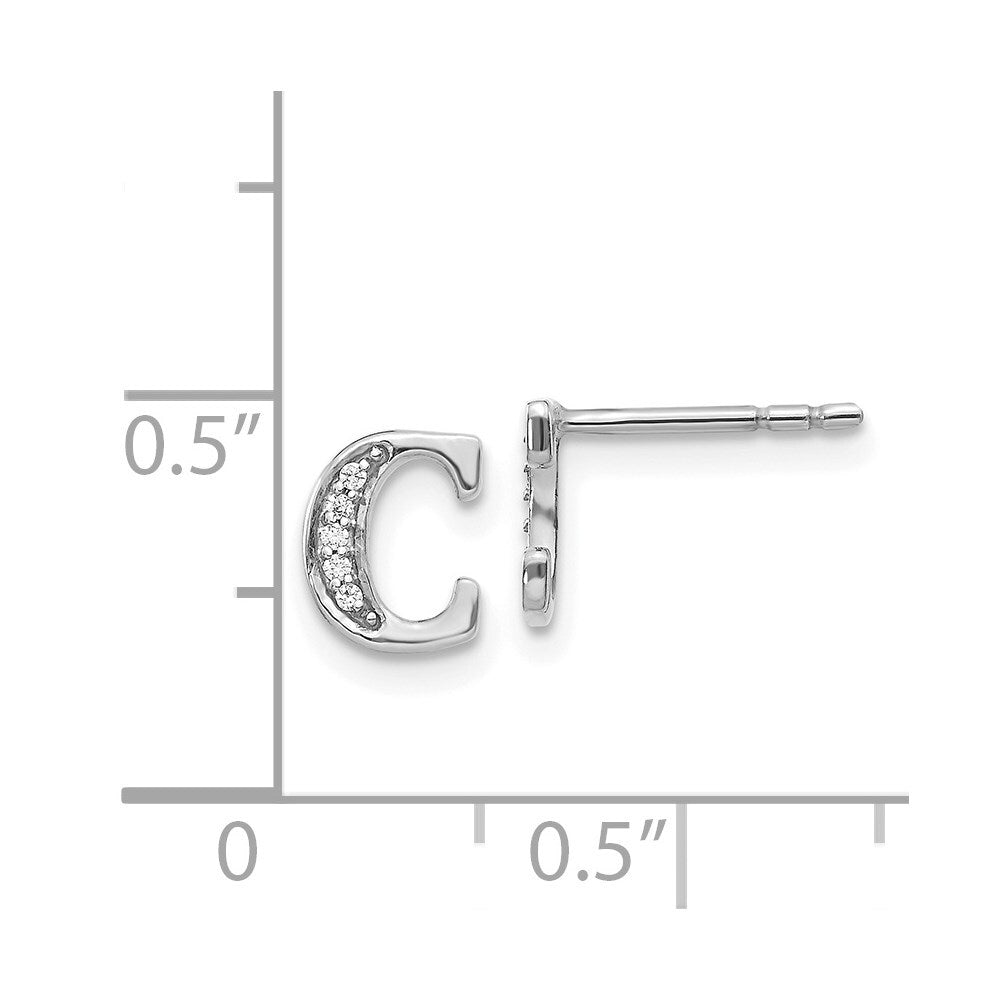 14k White Gold Diamond Initial C Stud Earrings Gift for Women