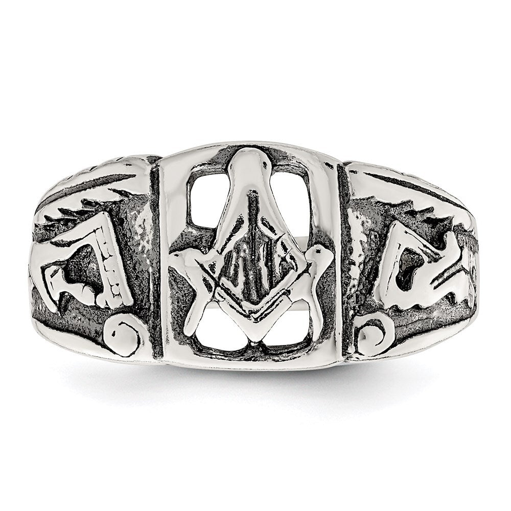 Sterling Silver Antiqued Masonic Ring Size 9