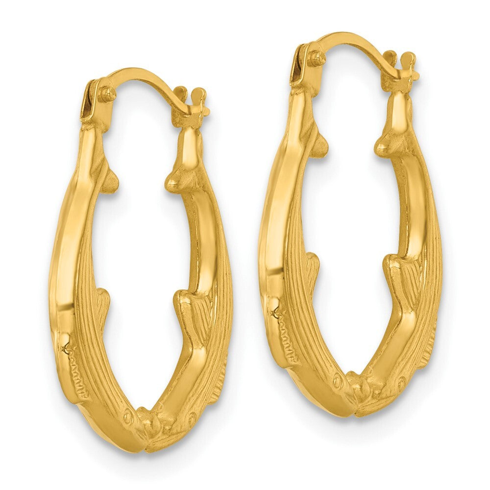 14k Yellow Gold Polished Whale Hoop Earrings Gift for Women