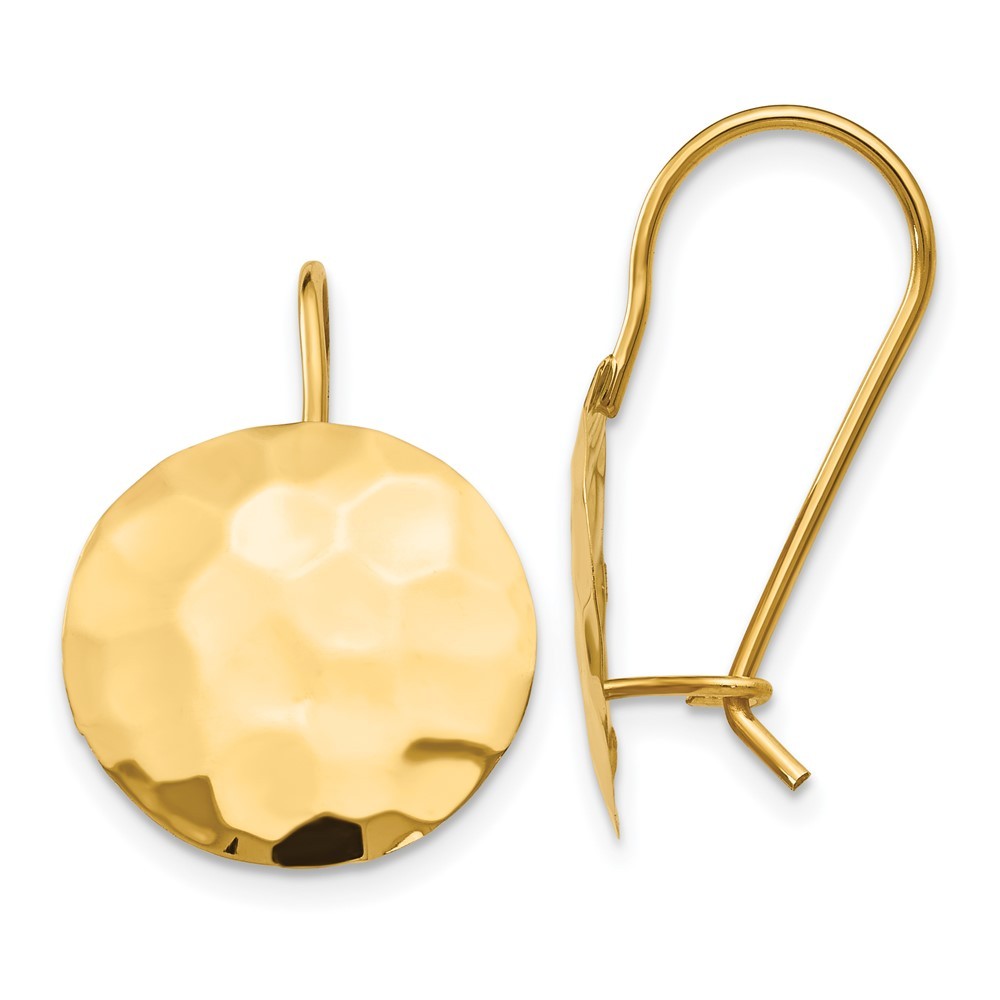 14k Yellow Gold Hammered Circle Disc Earrings