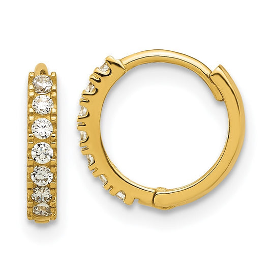 14k Yellow Gold Polished Cubic Zirconia 2mm Hinged Huggie Hoop Earrings