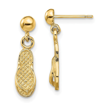 14k Yellow Gold Flip Flop Dangle Earrings Gift for Women