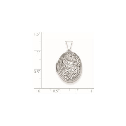 Sterling Silver Rhodium-plated Reversible Scroll Oval Locket