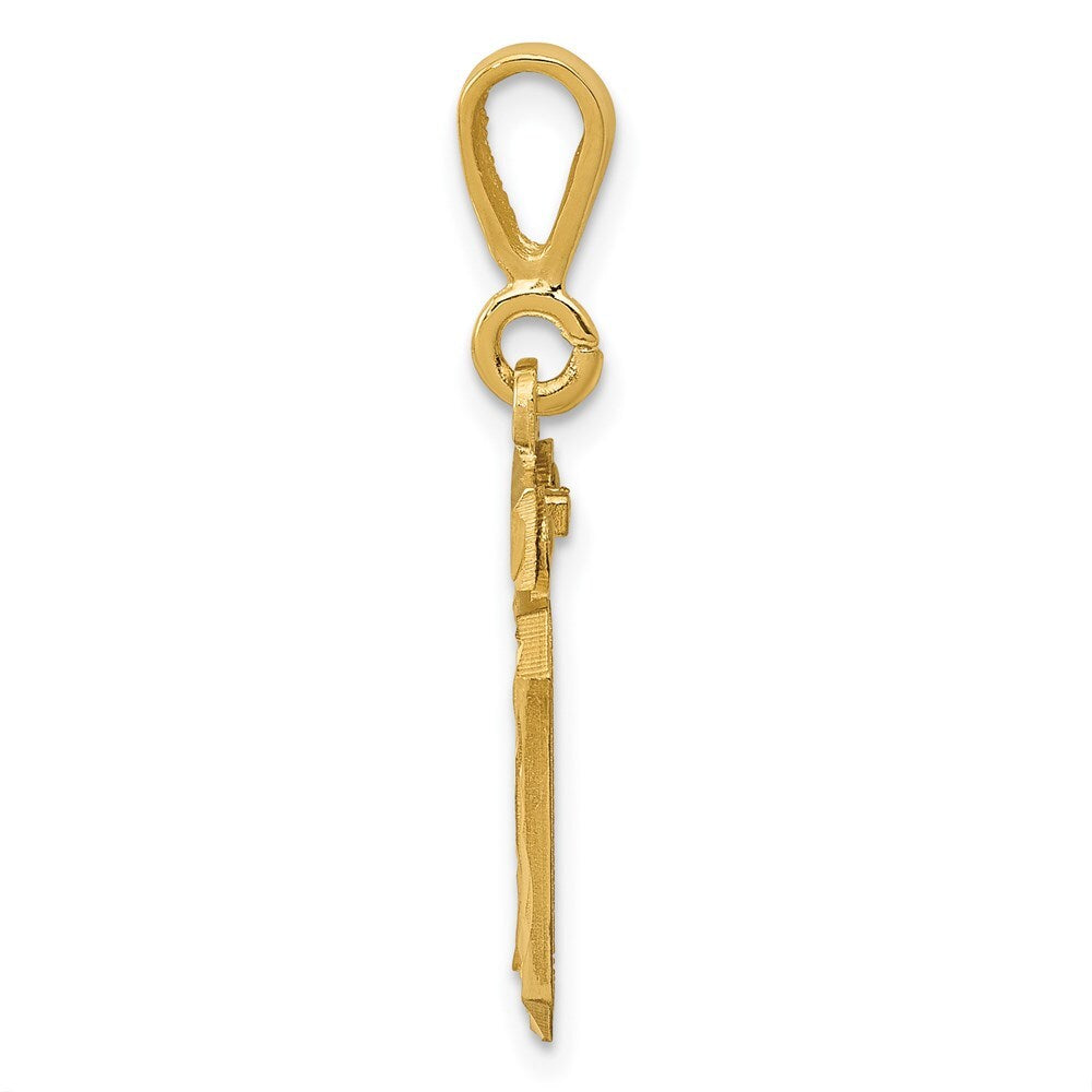 14k Yellow Gold Small Brushed Diamond-cut Number 10 Charm Pendant for Women