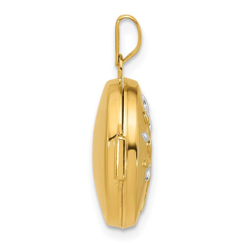 14k Yellow Gold & Rhodium Polished Tree Of Life 16mm Round Locket Pendant