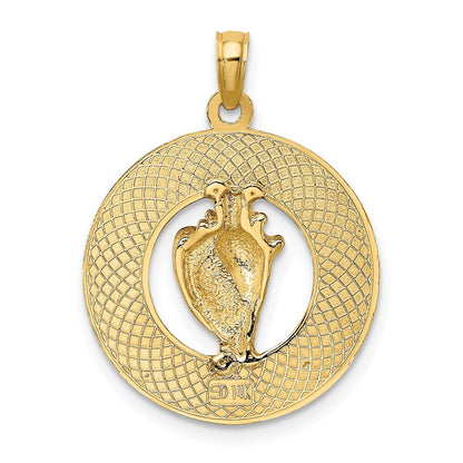 14k Yellow Gold SARASOTA Circle  Enamel Conch Shell Charm Pendant for Women