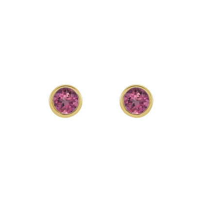 14k Yellow Gold 2 mm Round Natural Pink Tourmaline Micro Bezel-Set Stud Earrings