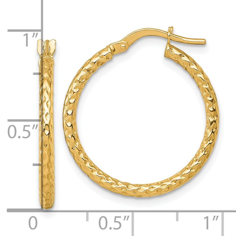 14k Yellow Gold Polished Diamond-cut Hoop Earrings Gift for Women