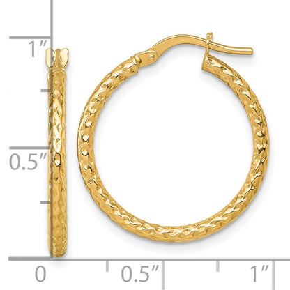 14k Yellow Gold Polished Diamond-cut Hoop Earrings Gift for Women
