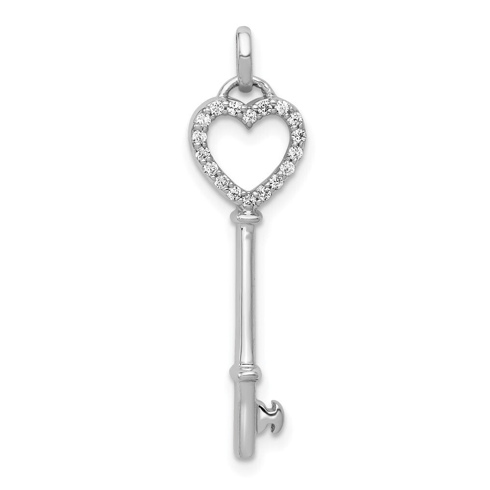 14k White Gold Diamond Heart Key Pendant for Women
