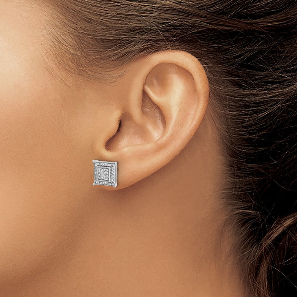14k White Gold Diamond Small Double Square Bezel Stud Earrings