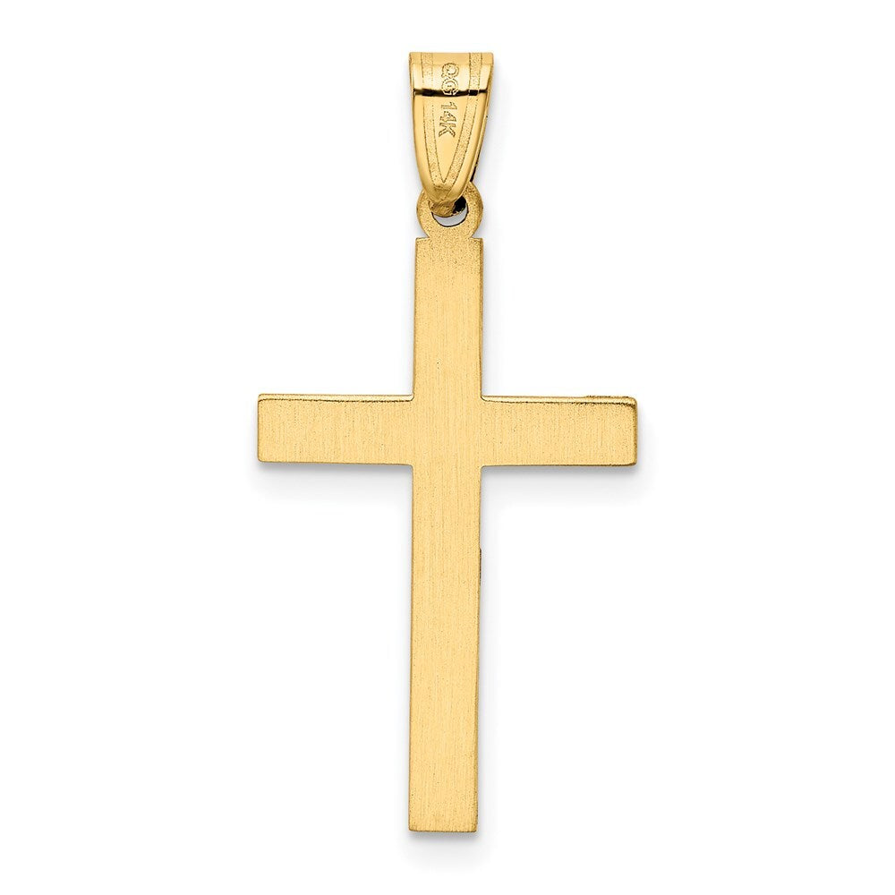 14k Yellow Gold Solid Laser Etched Cross Pendant for Women