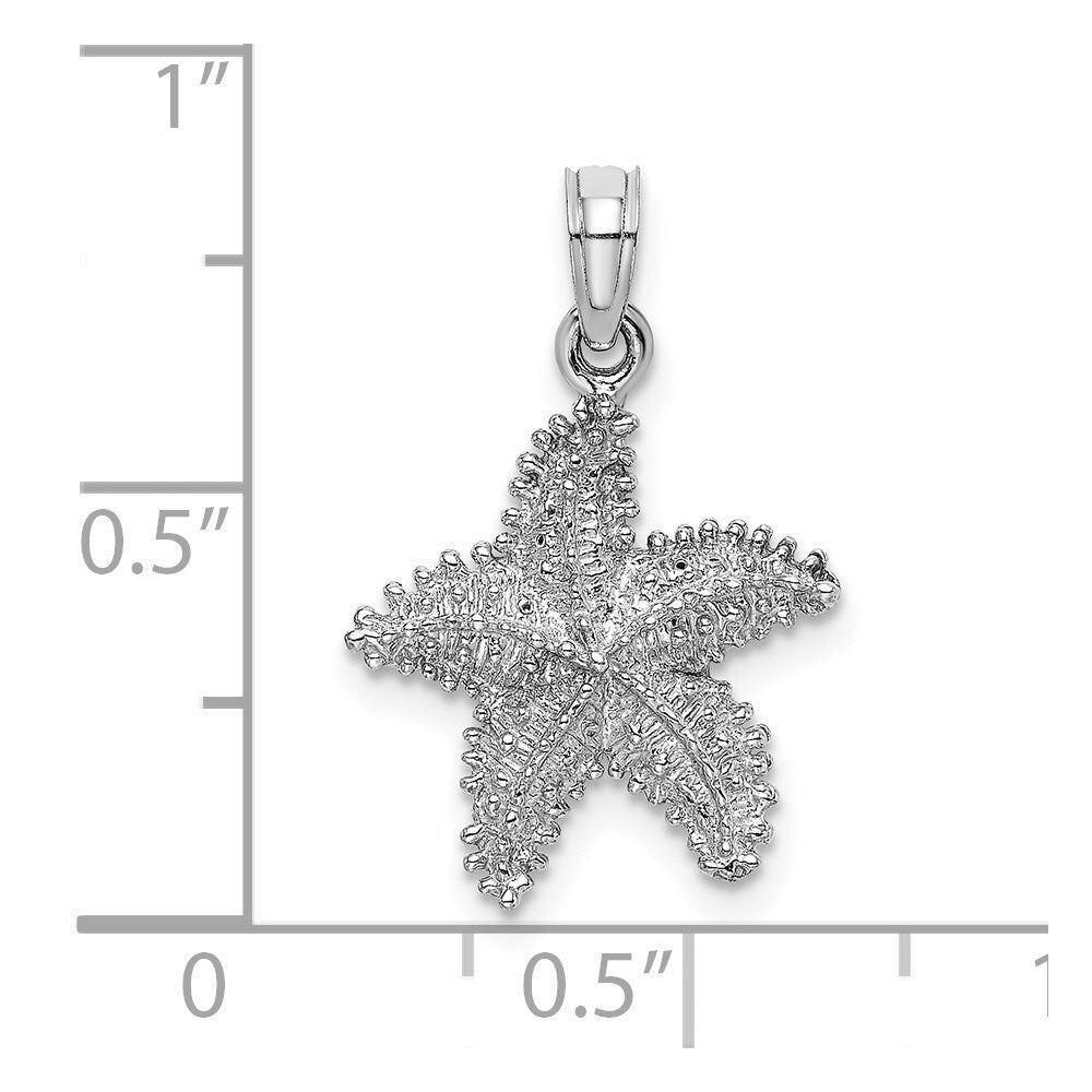 14k White Gold Beaded Textured Starfish Charm Pendant for Women