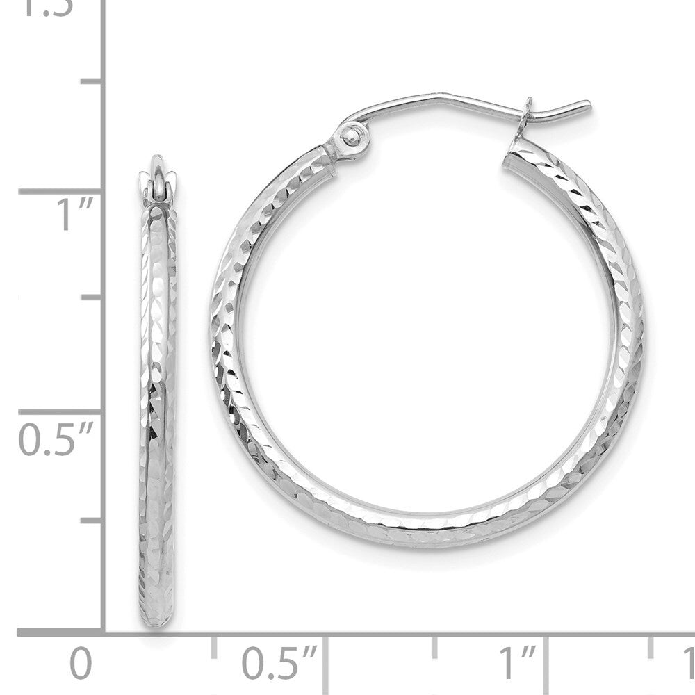 14k White Gold Diamond-cut 2mm Round Tube Hoop Earrings Gift for Women