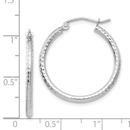 14k White Gold Diamond-cut 2mm Round Tube Hoop Earrings Gift for Women