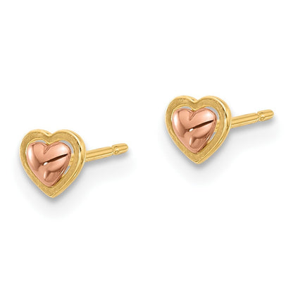 14k Two-tone Gold Polished Heart Earrings