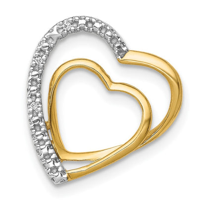 14k Yellow Gold and Rhodium .01ct. Diamond Double Heart Chain Slide Pendant